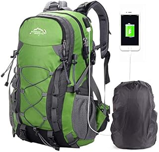 A AM SeaBlue Hiking Backpack 40L Trekking Rucksack For Mens Women Mountaineering Travel Outdoor Waterproof Large Capacity USB Laptop Bag For Climbing Camping Hunting Skiing with Rain Cover