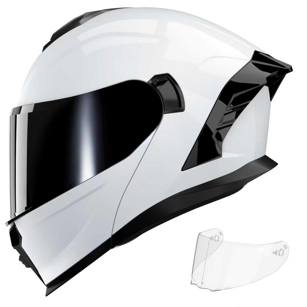 Photo 1 of Motorcycle Helmet,Motorcycle Dual Visor Flip up Modular Full Face Helmet JR-815,DOT Approved Motorbike Helmet with 2 Visors for Adults Men Women(XXL,Glass White-B)