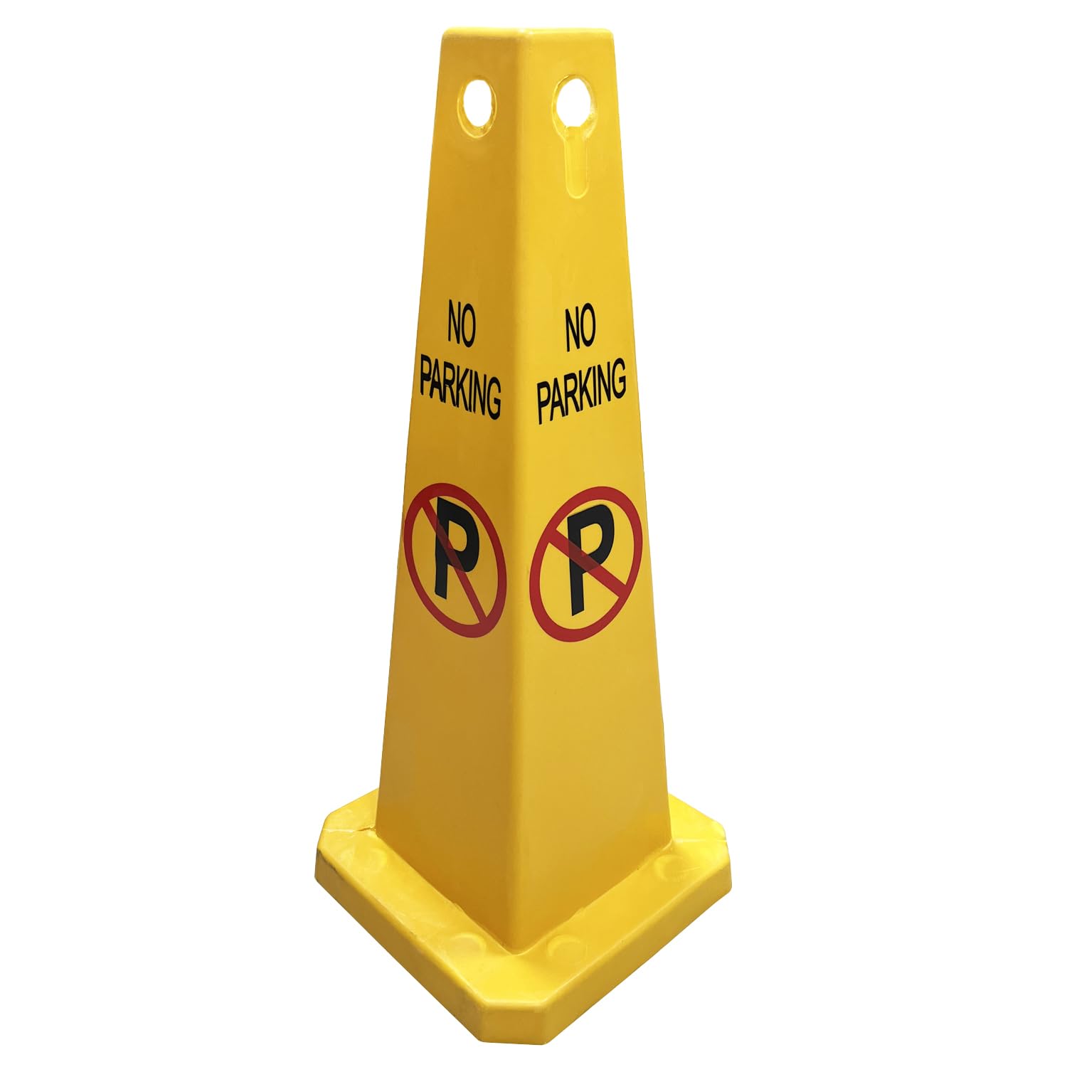Four-Sided Traffic Cone No Parking Sign, High Visibility Yellow, 26 inches Heigh, Pack of 1