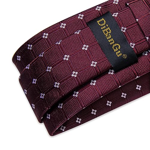 Image of DiBanGu Striped Tie Set for Men Silk Woven Plaid Necktie and Pocket Square Cufflinks Business Wedding