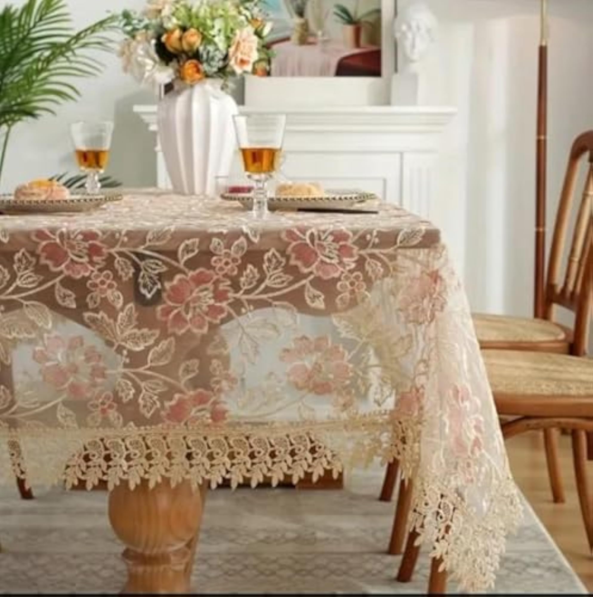Beautiful Floral Design Table Cover for 8 Seater