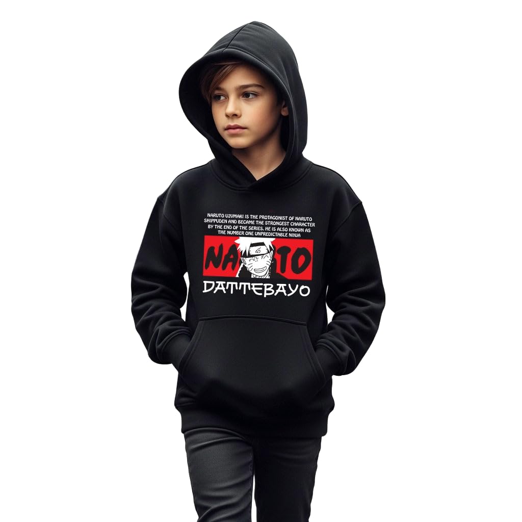 Kids Boys Black Graphic Printed Hooded Sweatshirt|Anime Hoodies for Boys|Street wear|Naruto Print|High GSM Fabric|Unisex Streetwear Style Kids Boys Black Graphic Printed Hooded Sweatshirt|Anime Hoodies for Boys|Street wear|Naruto Print|High GSM Fabric|Unisex Streetwear Style