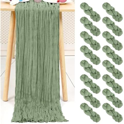 LOKUME 16 PCS Sage Green Cheesecloth Table Runner 10ft Gauze Rustic Table runner 35 x 120 Inch Cheese Cloth Table Runner Boho Decoration for Wedding Party Bridal Shower Thanksgiving Christmas Birthday Cover