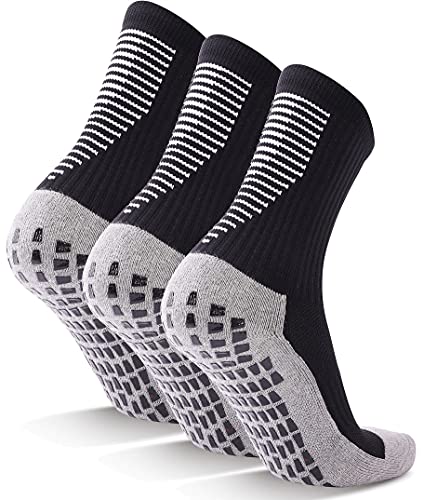 DYB&home サッカーソックス DT-8 スポーツソックス メンズ ミッドチューブ トレーニング 靴下 中厚手 滑り止め粒子 通気吸汗 抗菌防臭い フットボール フットサル 登山 自転車 ランニング 男女兼用 1/2/3足セット 23-28cm ((T8) 3足組 ブラック)