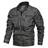 PONERY Herren Lederjacke - Herbst Und Winter Herren Lederjacke Männlich Große Größe Pu Motorrad Baseball Jacke Herren Stand Kragen Kleidung Bomber Jacke Herren, Schwarz, 6XL