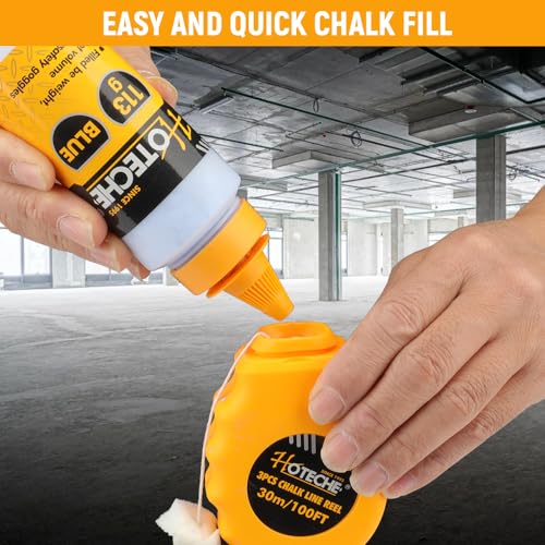 Hoteche Schlagschnur 30m，Blau，Dreiersatz für Präzisionsmarkierung von Maurern - Kreide Linienrolle für langlebige und kosteneffiziente Ergebnisse