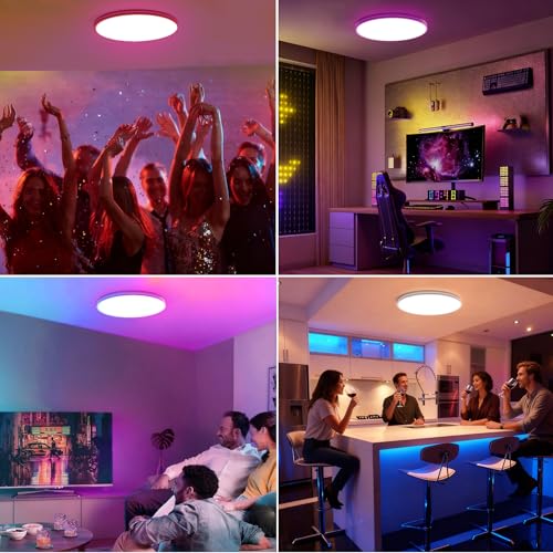 44W Deckenlampe LED Deckenleuchte Ø37cm - Smart RGBIC Deckenlampen Dimmbar mit Fernbedienung - Deckenlampe mit Tageslicht-Nachbildung für die perfekte Atmosphäre in Wohn- und Schlafzimmer