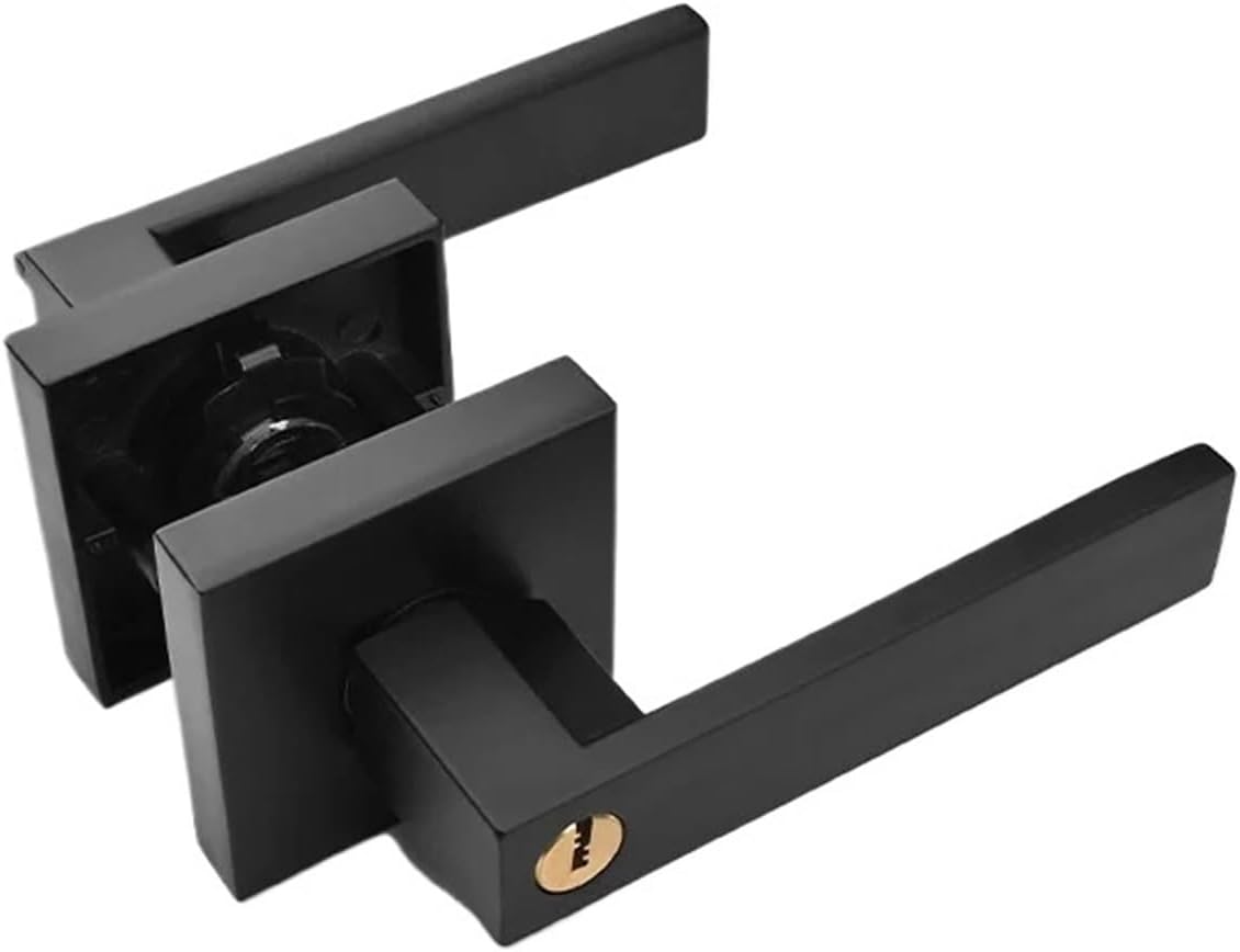 Indoor Door Lock, Aluminum Alloy Handle Adjustable Room Wooden Square Minimalist American Heavy-Duty Three Bar(Greyish Brown)