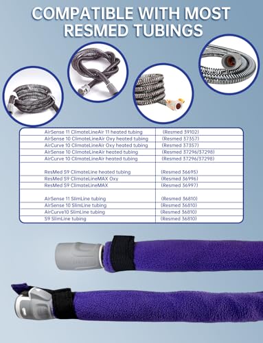 Image of 6.4ft CPAP Hose Cover for Resmed Heated Tubing, Airsense 11 & 10 ClimatelineAir Tubing Insulated Covers, Cat Proof CPAP Tube Fleece Sleeve with Full-Wrap Zipper - Prevent Condensation (Purple)