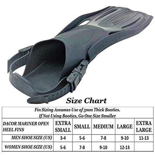 Dacor Mariner Scuba Diving & Snorkeling Package | Open Heel Fins, Mask & Semi-Dry Snorkel Set w Carry Bag | Pro Grade Performance & Comfort at Recreational Prices | Men & Women (Black, Medium) - Thumbnail 3