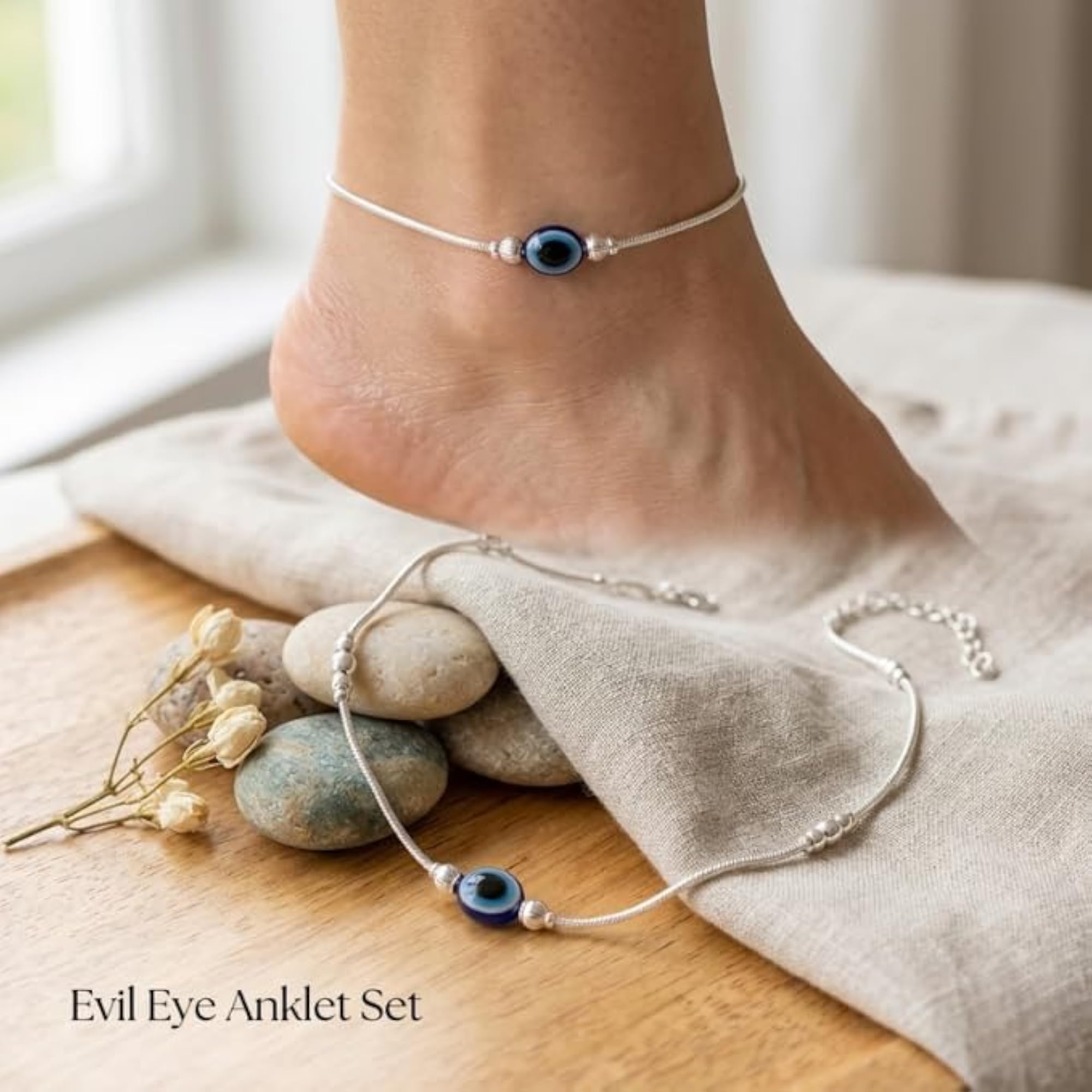 Women's Adjustable Evil Eye Anklet, Protective Nazar Charm