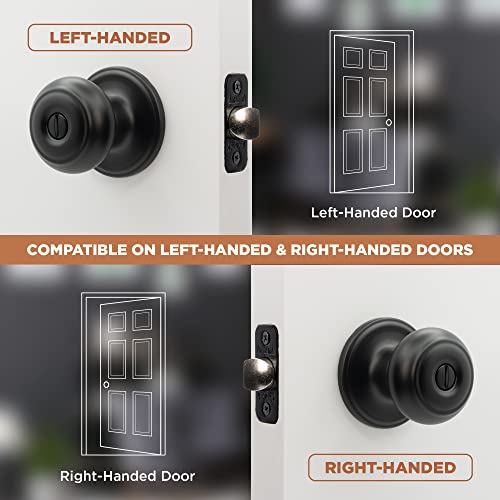 Copper Creek Matte Black Door Knobs - Round Colonial Knob with Privacy Locking Function for Home Improvement, 1 Pack - Fits All Standard Doors - Locking Door Knob for Bedroom and Bathroom Use