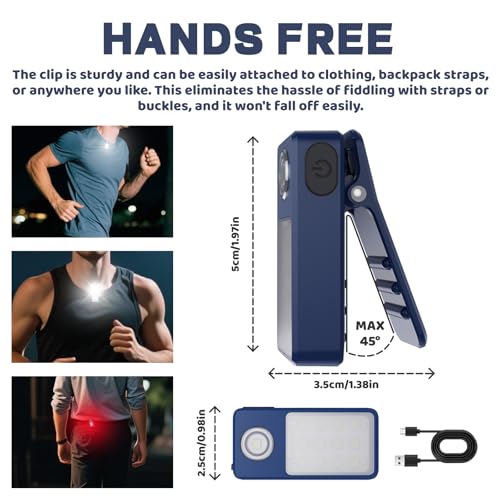 Xerteam 2 Pack Clip On Torch, LED Running Lights Clip-on Lights for Runners, USB Rechargeable Night Running Chest Light Hands Free Flashlight for Runners Dog Walking Hiking Joggers - Image 3