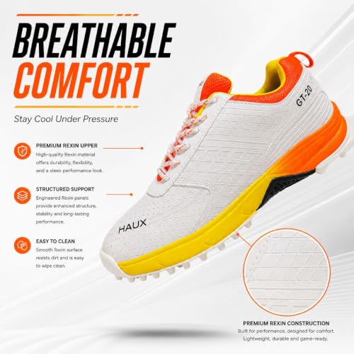 Image of HAUX GT-20 Cricket Shoes for Men - Lightweight TPR Studs for Turf & Hard Ground, Non-Marking Sole, Responsive Cushioning
