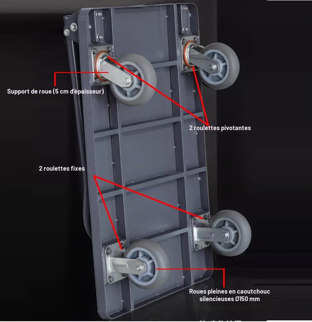 Chariot à Plateforme de Transport Pliable 500 kg ，Grandes Roues Heavy Duty- Chariot de Magasin manutention Stockage Pneus en Caoutchouc Plein roulettes silencieuses (90 x 60 cm)