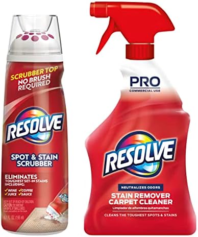 Resolve Carpet Spot and Stain Scrubber, Removes the Toughest Set-In Stains, Scrubber Top, No Brush Required, 6.7 Fl Oz & Resolve Professional Strength Spot and Stain Carpet Cleaner, 32 Fl Oz Resolve Carpet Spot and Stain Scrubber, Removes the Toughest Set-In Stains, Scrubber Top, No Brush Required, 6.7 Fl Oz & Resolve Professional Strength Spot and Stain Carpet Cleaner, 32 Fl Oz