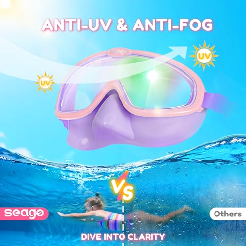 Image of Seago Kids Swim Goggles 2 Pack for 3-12, Anti-Fog Clear View,Toddler Goggles with Nose Cover Swimming Goggles