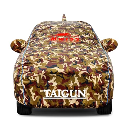 Image of Waterproof Car Cover for Volkswagen Taigun | Dustproof, UV & Scratch Resistant Soft Cotton Lining | Triple Stitched, Mirror Pockets & Elastic Hem | Jungle