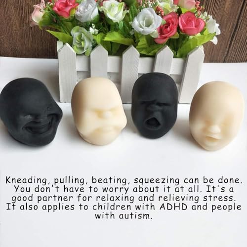 Funny Human Face Emotion Balls – Fidget Stress Relief Squeeze Balls for Kids & Adults, Sensory Toys for Autism (Black, Sulkiness)