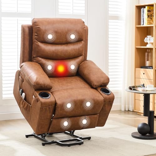 Garvee Power Lift Recliner Chair, Oversized Electric Recliners for Elderly With Heat and Massage, Home Theater Seat With 2 Cup Holders Side, Electric Glider Reclining Single Sofa Chair for L