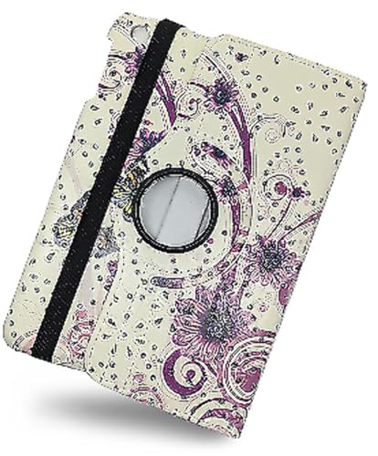 Étui tablette Amazon Fire 7 rotatif 360 en cuir violet fleur
