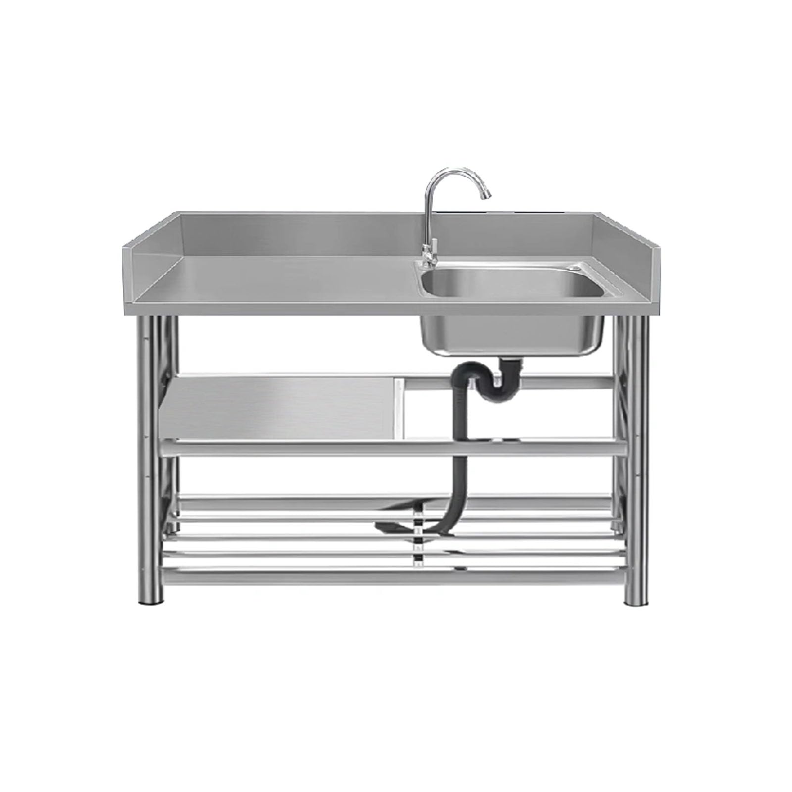SDdPulse Lavello in acciaio commerciale con rubinetto caldo e freddo in piedi ciotola singola per garage lavanderia all'aperto ristorante postazione di lavoro interna 110 x 50 x 80 cm sinistra, C-90 x