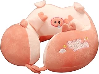 VICKYPOP Animal Neck Pillow Cartoon Stuffed Piggy U-Shaped Travel Plush Pillow (Pink Piggy)