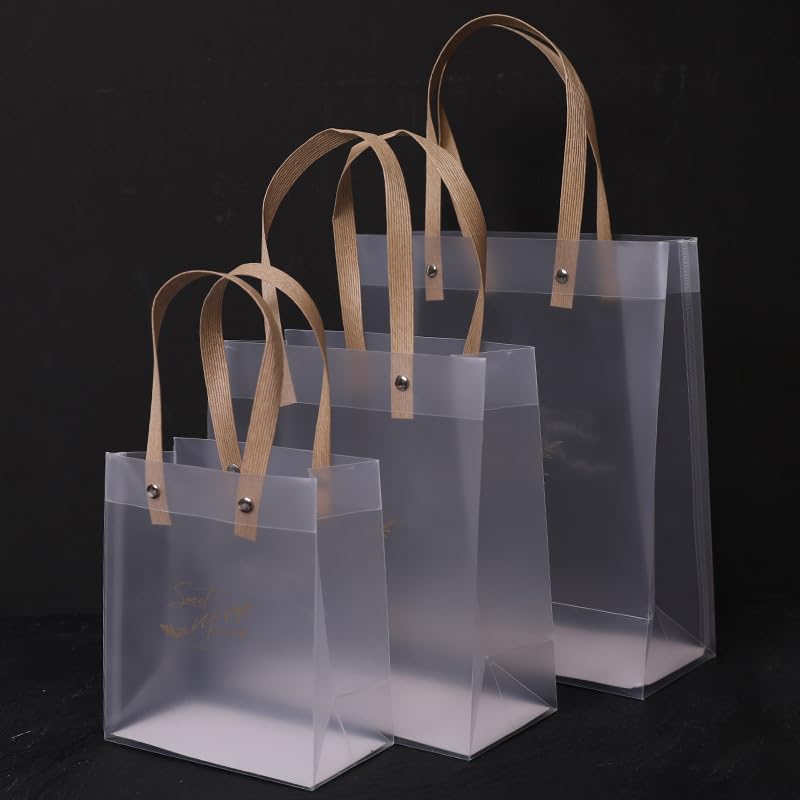 Sac d'emballage cadeau en PVC mat transparent avec poignées tissées pour anniversaire