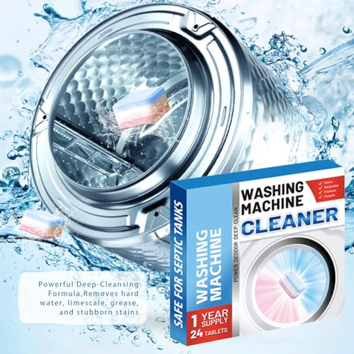 Image of Washing Machine Cleaner Descaler Tablets, 24 Count (1 Year Supply) - Powerful Deep Clean for HE Front Load & Top Load Washers, Unscented Septic Safe Deodorizer, Cleans Inside Drum & Laundry Tub Seal