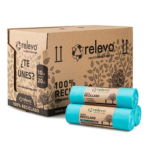 Relevo Bolsas de Basura Azules con Autocierre – 20L (Ancho 45 cm x Alto 46 cm), 525 Bolsas (35 Rollos × 15 Bolsas) | Bolsas de Basura Extra Fuertes | 100% LDPE Reciclado | Certificado Blue Angel