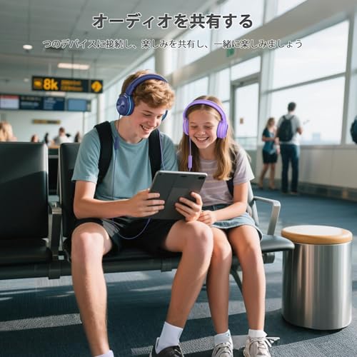 SIMOLIO 子供用ヘッドホン マイク付き 有線 聴覚保護 子供 成人 兼用 折りたたみ式 キッズ ヘッドフォン 授業/学校/旅行/映画/ゲーム/音楽など適用 パープル 904V