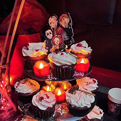 Image of Homemory 24-Pack Halloween Red Dripping Flameless Tea Lights, Battery Operated Flickering LED Candles, Safe for Pumpkins, Party & Holiday Decor, 1.58 inch D x 1.2 inch H, Warm White Glow