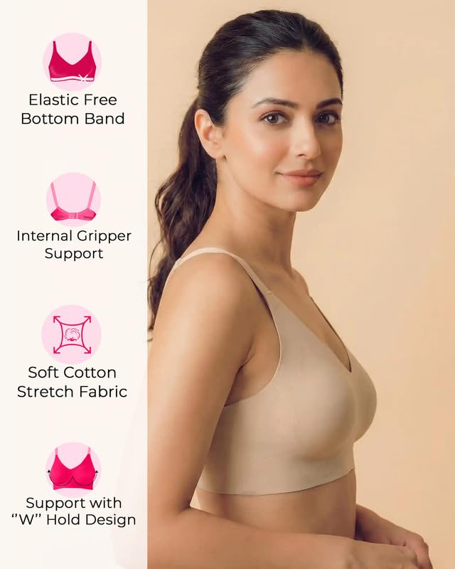 Image of Tweens Cotton Non-Padded Bonded Bra for Women | Full Coverage Wire-Free Bra | Hidden Concealer | Seamless No-Dig Comfort | Breathable Cotton | Elastic-Free Bottom Band & Side Wings | Pack of 1|
