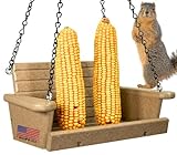 JCs Wildlife Poly Lumber Squirrel Swing Corn Cob Feeder - Squirrel Feeder, Squirrel Corn Feeder Chair - Cute Swing Feeder for Squirrels - Fill with Corn and Hang (Tan)