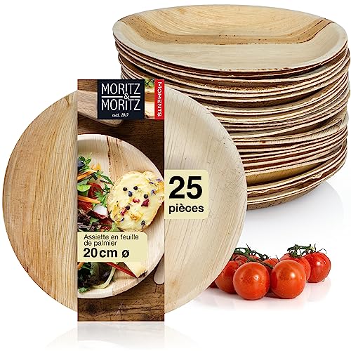 Moritz & Moritz Lot de 25 assiettes rondes en feuille de palmier - Diamètre : 20 cm - Alternative aux assiettes en bambou et à la vaisselle en bambou
