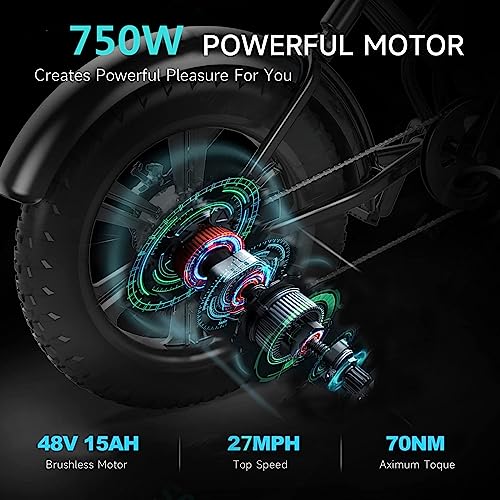 Tamobyke Electric Bike For Adults, Ebikes 750W/48V/15Ah Battery, 20'' Fat Tire Electric Bicycles, 27Mph/37 Miles Range, Removable Battery, Colorful Dispaly, Throttle & Pedal Assist. #TOP4