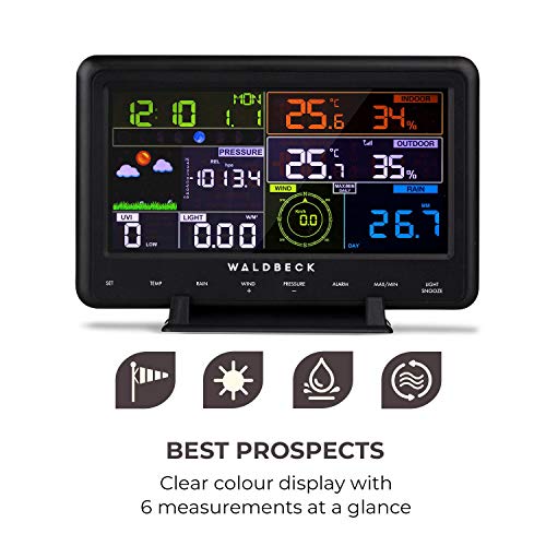 Waldbeck Huygens Professional Weather Station - 6-in-1, 6 Measurements, Colour Display, Weather Warnings, Live Weather Data, Precise Information, LED, WiFi, App-Compatible, Black/White - Image 2