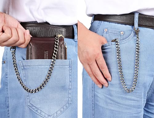 Chain Wallets For Men RFID Blocking Leather Mens Wallet With Zipper, Flap ID Window Zip Coin Pocket Bifold Card Wallets Big Capacity For Travel (Coffee)2