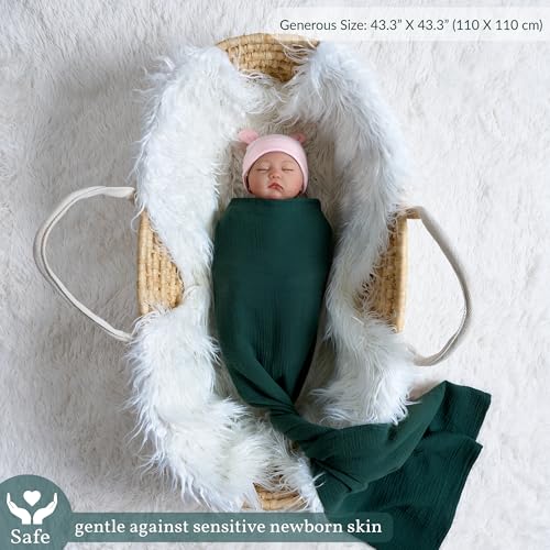 Image of Meracorallo Muslin Swaddle Blanket, 100% Cotton Receiving Blanket Soft and Breathable Swaddle Wrap for Baby Boys and Girls, Dark Green