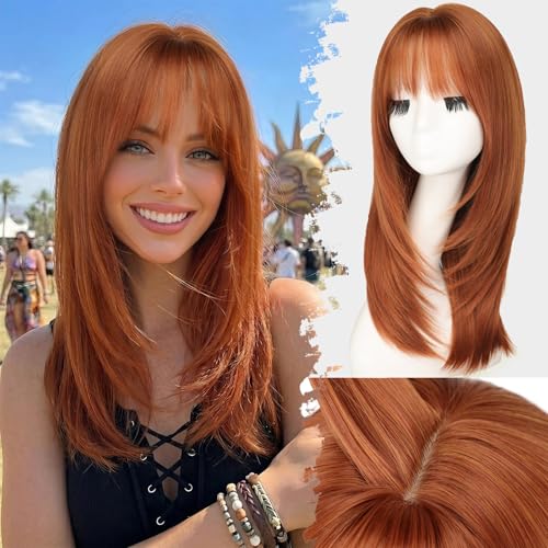 Eawwii Beginner-Friendly Wig with Bangs for Women Ginger Straight Face-Framing