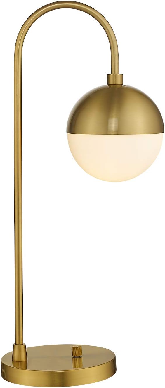 LMS LMS Modern Gold Table Lamp with White Glass Globe, Gold Desk Light Bedside Lamp with Brushed Brass Finished for Living Room Office Nightstand, Dimmable Switch