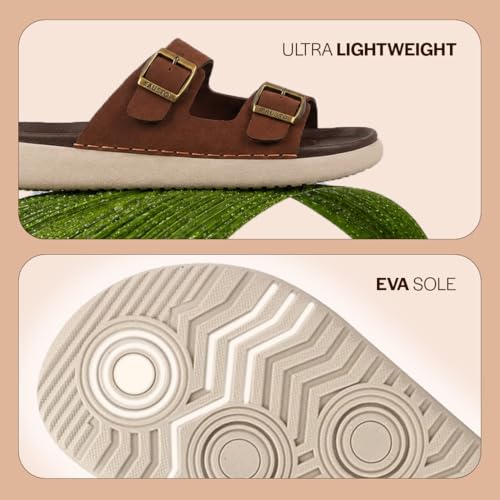 Image of FAUSTO Men Open Toe Buckle Strap Stitched Waterproof Sandals|Soft Cushioned Insole|Summer Slip-On Slipper|Perfect For Monsoon Rainy Season