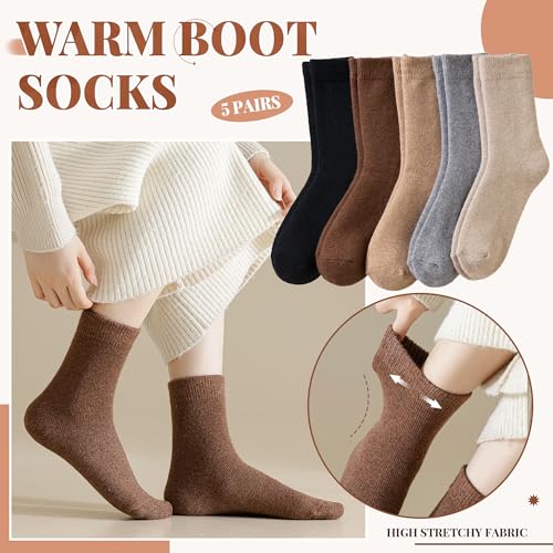 Image of Velice Wool Socks for Women Merino Wool Boot Hiking Thick Thermal Warm Winter Crew Cushion Cozy Work Socks 5 Pairs