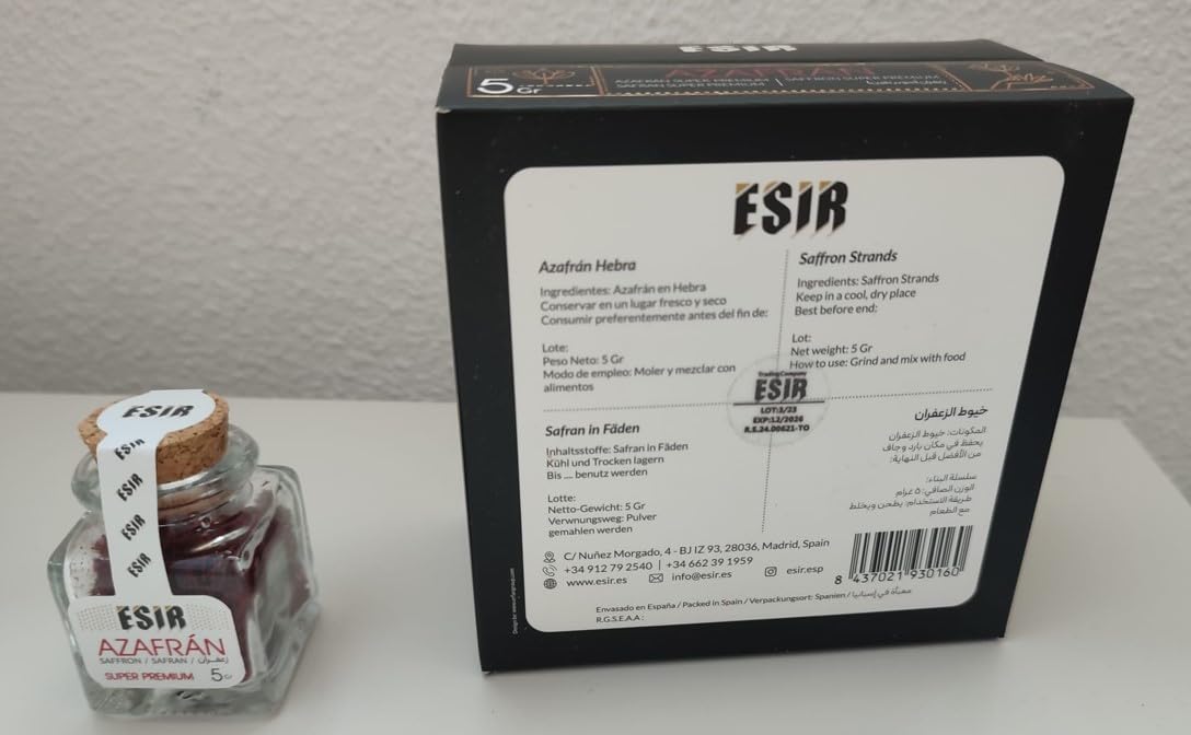 Esir Safran Super Premium, Fils de Safran 100% Pur et Naturel | Safran Pistils | Safran de Qualité Supérieure| 5g- Pot de 3|