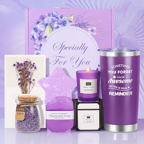 Pamper Gifts for Women, Mothers Day Gifts for Mum, Unique Purple Self Care Package Relaxation Spa Bath Set for Her, Ladies Pamper Hamper Birthday Gifts for Mum, Best Friends, Sister, Wife