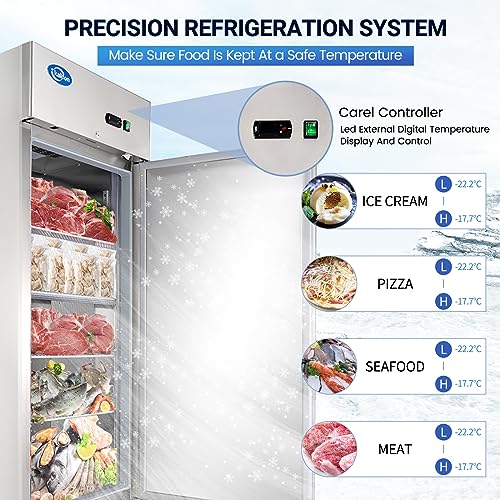 27\" W Commercial Freezer, Reach-in 23 Cu.ft Stainless Steel Freezer with Single Solid Door, Upright Fan Cooling Freezer with 4 Adjustable Shelves, for Restaurant, Commercial Kitchen, Home - Thumbnail 3