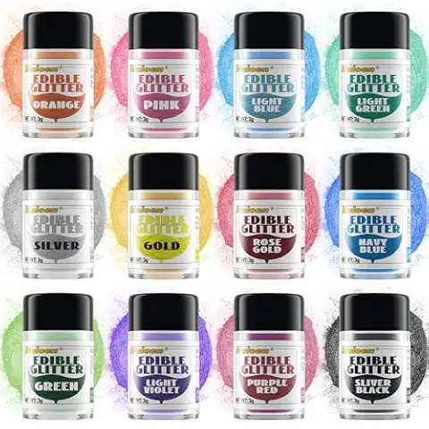Edible Glitter, 12 Colors 100% Edible Glitter for Drinks, Cake Decorating Supplies, Cookie Decorating Supplies, Strawberries, Cookie, Cocktails, Chocolate, etc. Luster Dust Edible(3g per Bottle) Cover