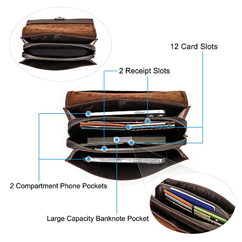 Contacts Mens Leather Clutch Bag, Code Lock Anti Theft Wrist Wallet for Men Leather Clutch Purse Travel Card Phone Checkbook Organizer4