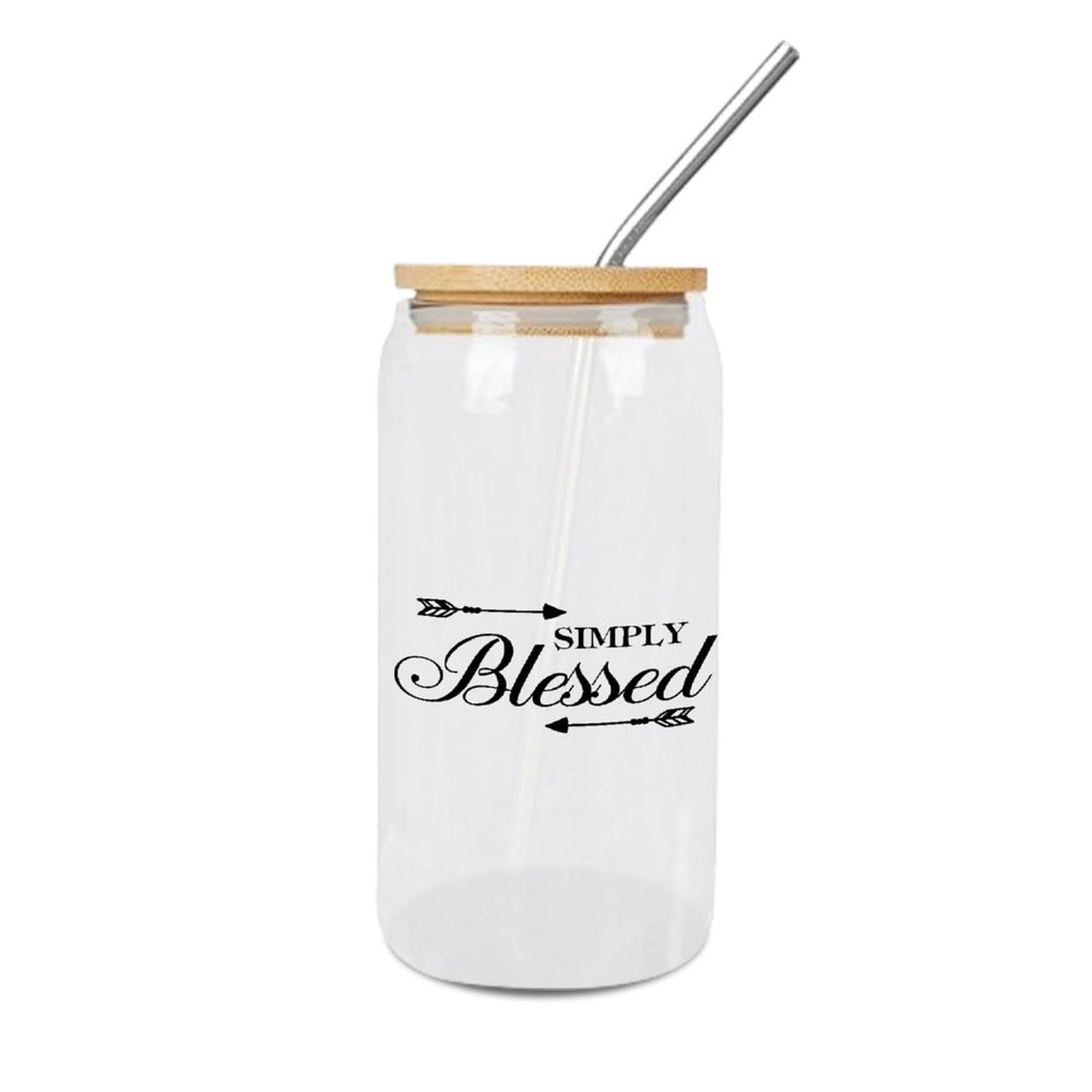 Luckluccy Drinking Glasses with Bamboo Lids Simply Blessed Glass Cup Cute Glass Cups Cups Great For Water Tea 16 OZ