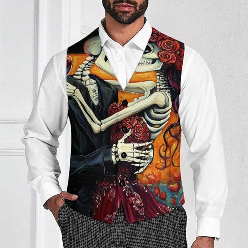 Skull Day of The Dead Skeleton Wedding Men's Suit Vest Slim Fit Business Dress Party Pattern Waistcoat Vest Top2